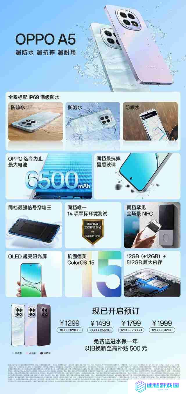  千元机标配 IP69 满级防水！OPPO A5 系列新品开启预售 