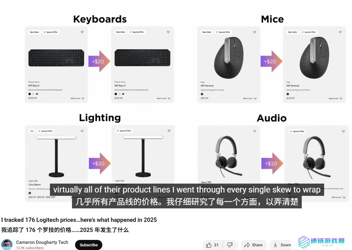 罗技产品在美国悄悄涨价，最高涨幅达 25%